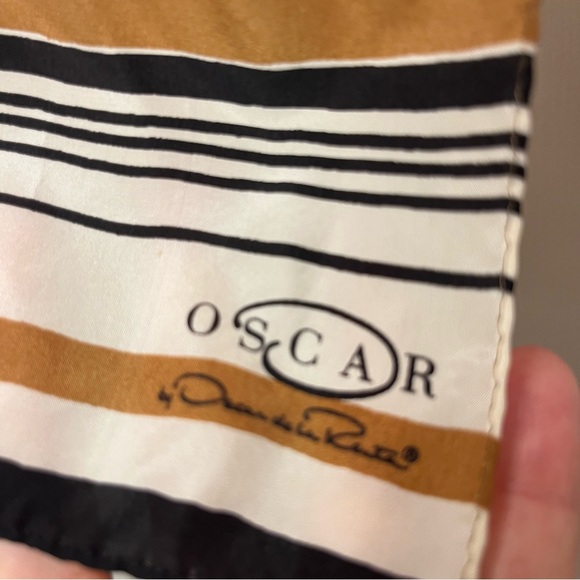 Oscar de la Renta Vintage Silk Satin Floral Scarf Yellow and Brown Designer Wrap - Picture 4 of 7